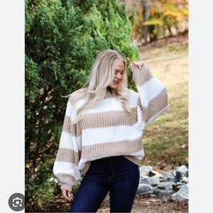 NWOT Shop Stevie Beige and Cream Striped Sweater